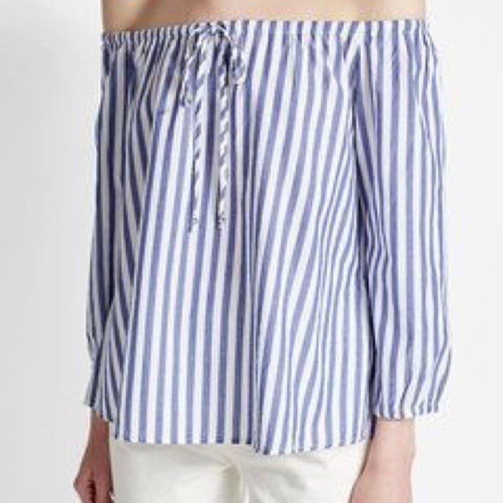 🔥 Velvet by Graham & Spencer | Blue/White Striped Cotton Peasant Blouse Large